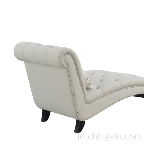 Tombol Tufting Sofa Chaise dengan Kayu Solid Abu-abu Abu-abu